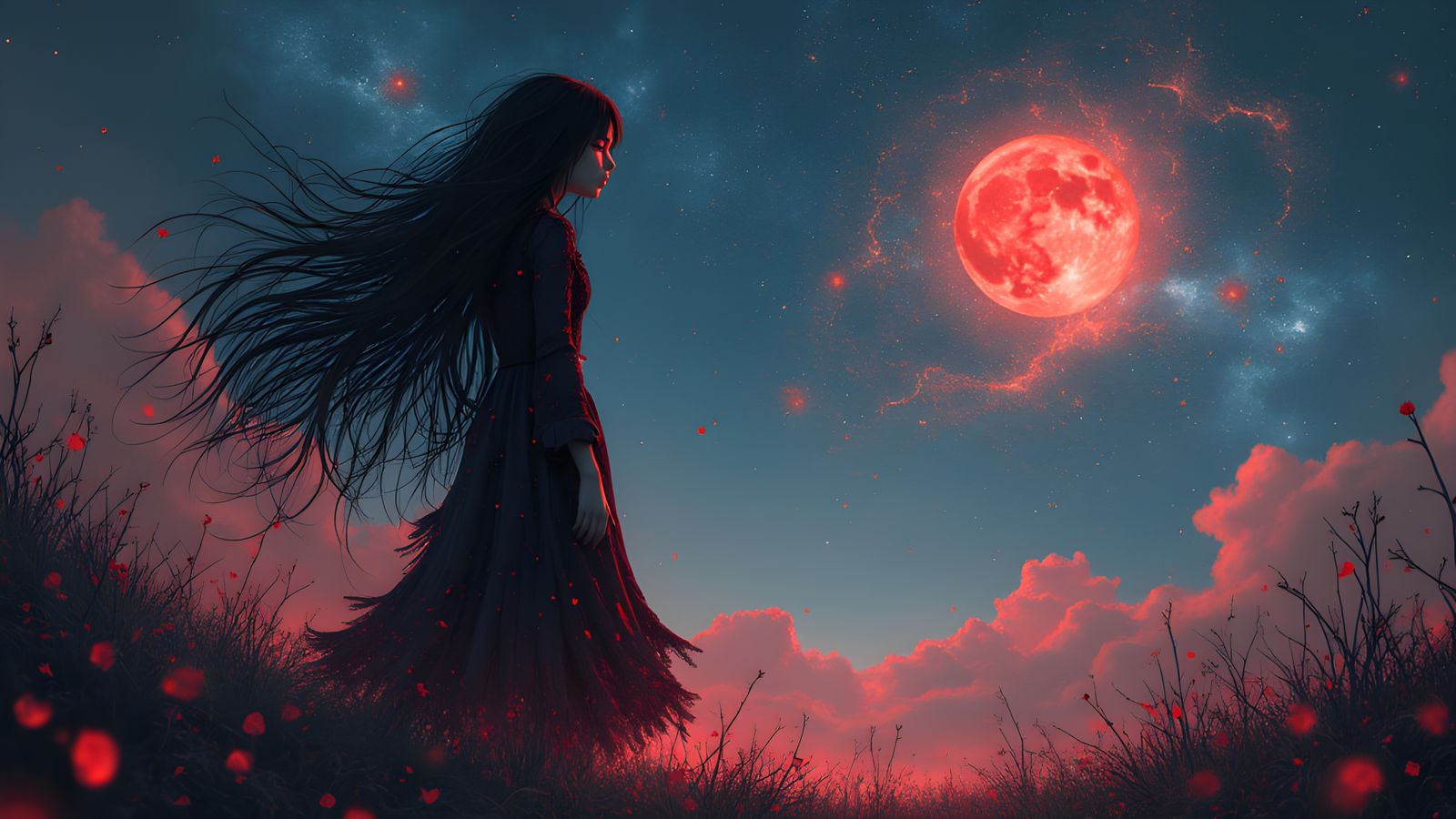 Stained Glass Cosmic Girl on Alien Landscape