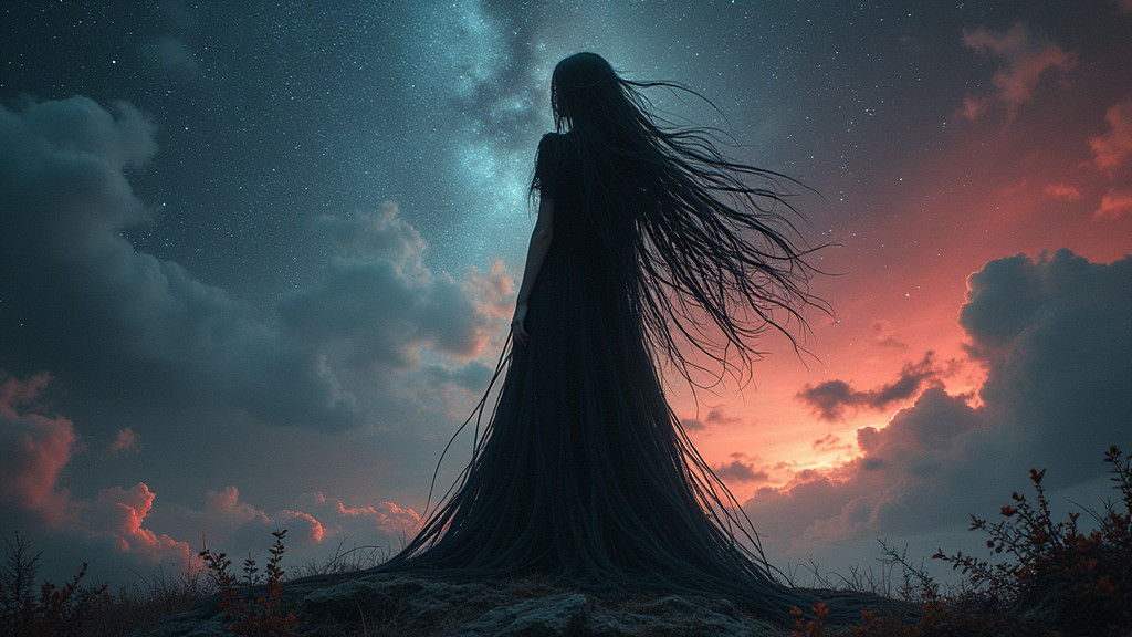 Cosmic Lovecraftian Girl in Stained Glass Style