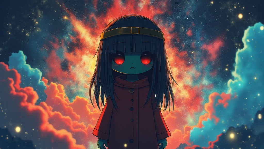 Mysterious Cosmic Girl in Stained Glass Style