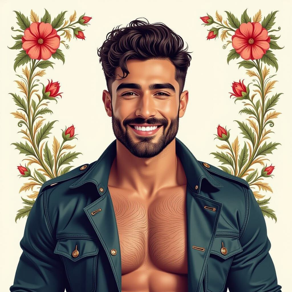 Botanical Illustration of a Handsome Policeman