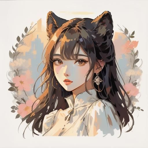 Expressive Portrait with Ink Drip and Golden Flower Petals