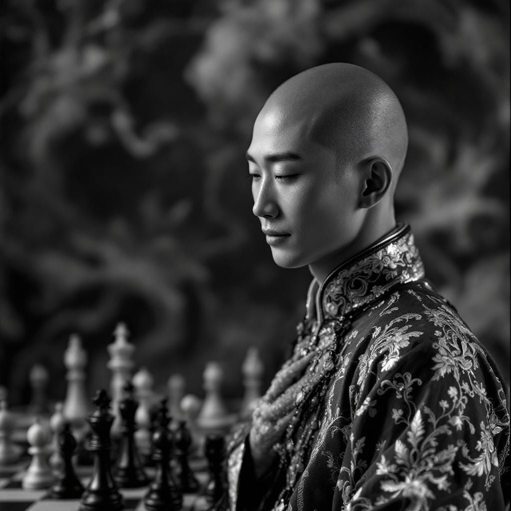 Serene Asian Man Portrait in Erwin Olaf Photorealism Style