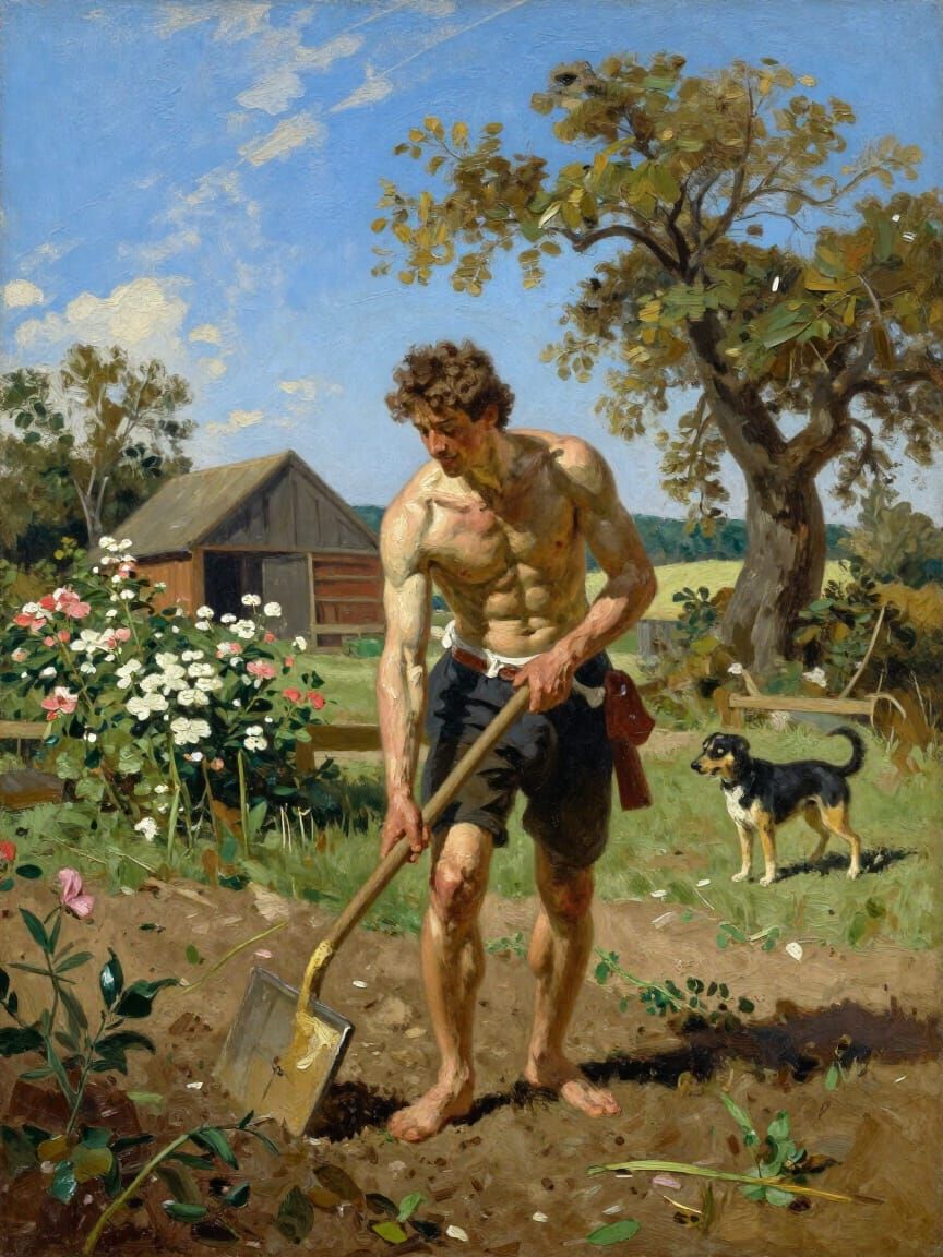 Dutch Farmer in Summer Field, Impasto Style Painting