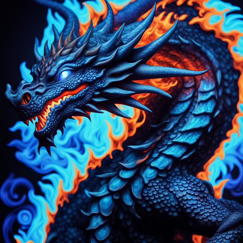 Luminescent Blue Dragon Black Light Poster