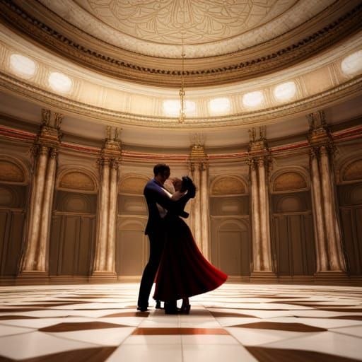 Couple Waltzing in Empty Ballroom: Matte Painting