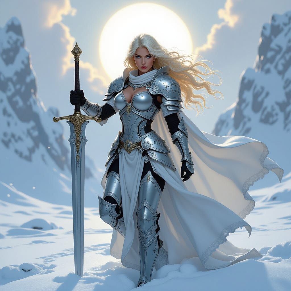 Valkyrie Warrior on Battlefield in Art Nouveau Style