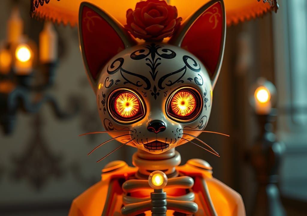 Steampunk Catrina Lamp in Cute Horror Style