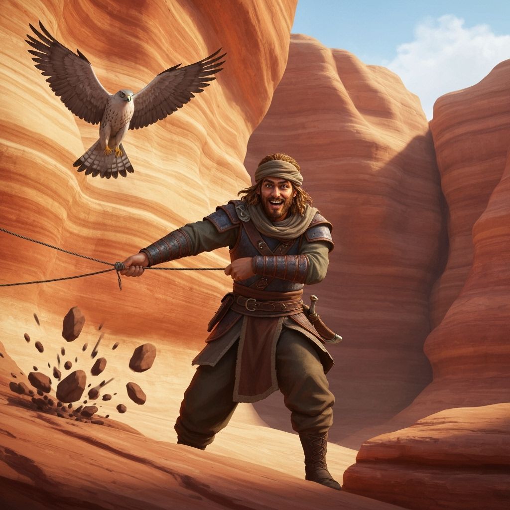 Persian Warrior's Canyon Ambush with Falcon
