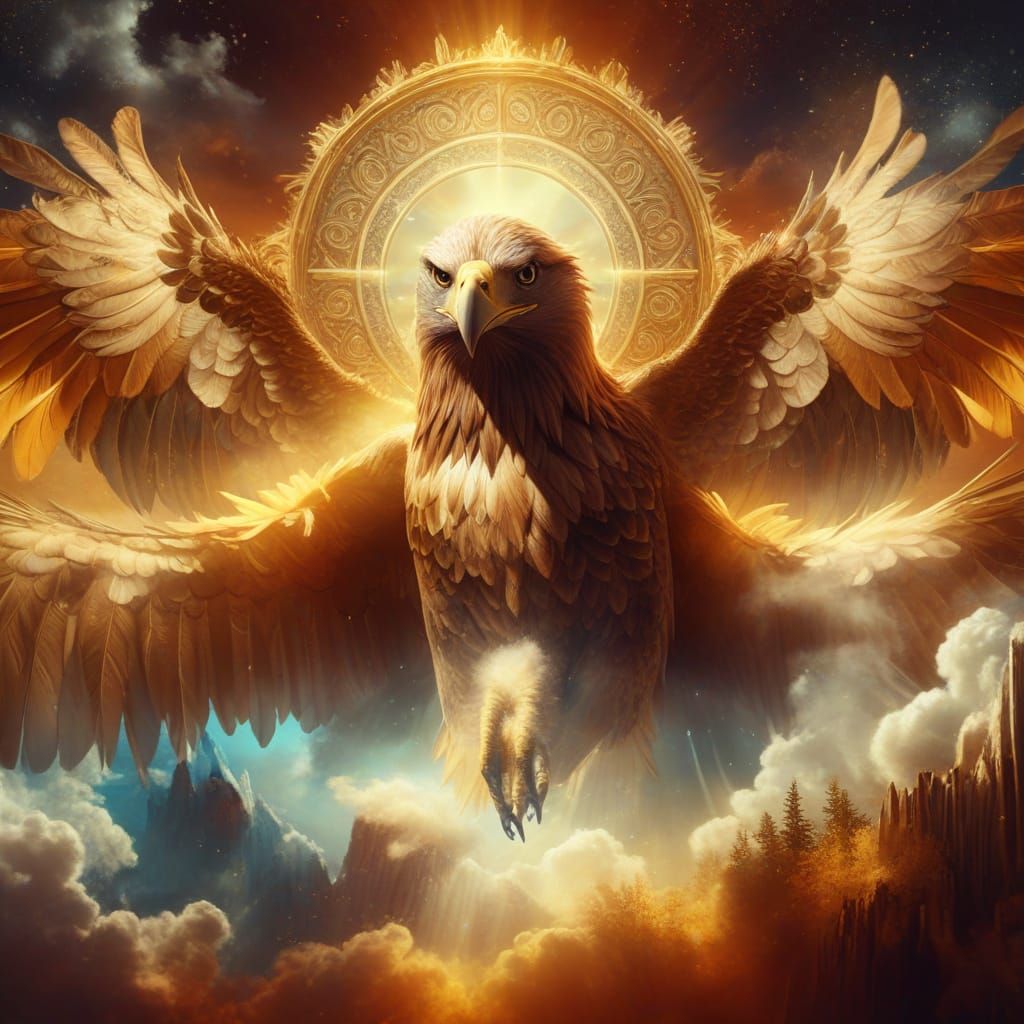 Majestic Eagle Soars Through Vibrant, Ethereal Skies