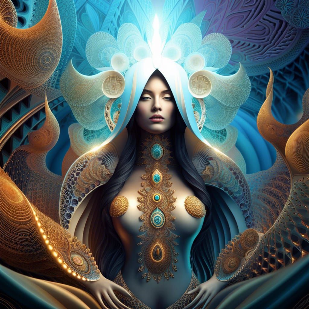 Stunningly beautiful female psychonaut travels between multi...