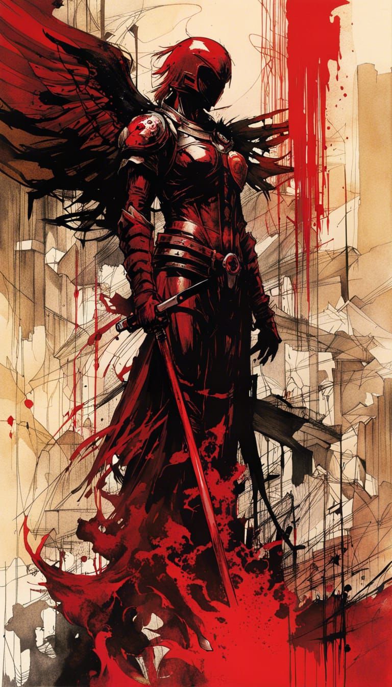 Sinister Angel Knight in Ruby Armor