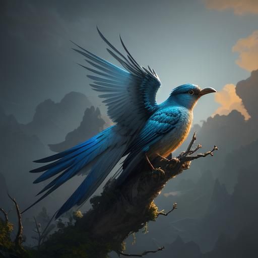 Toast Bird in a Misty Fantasy Landscape