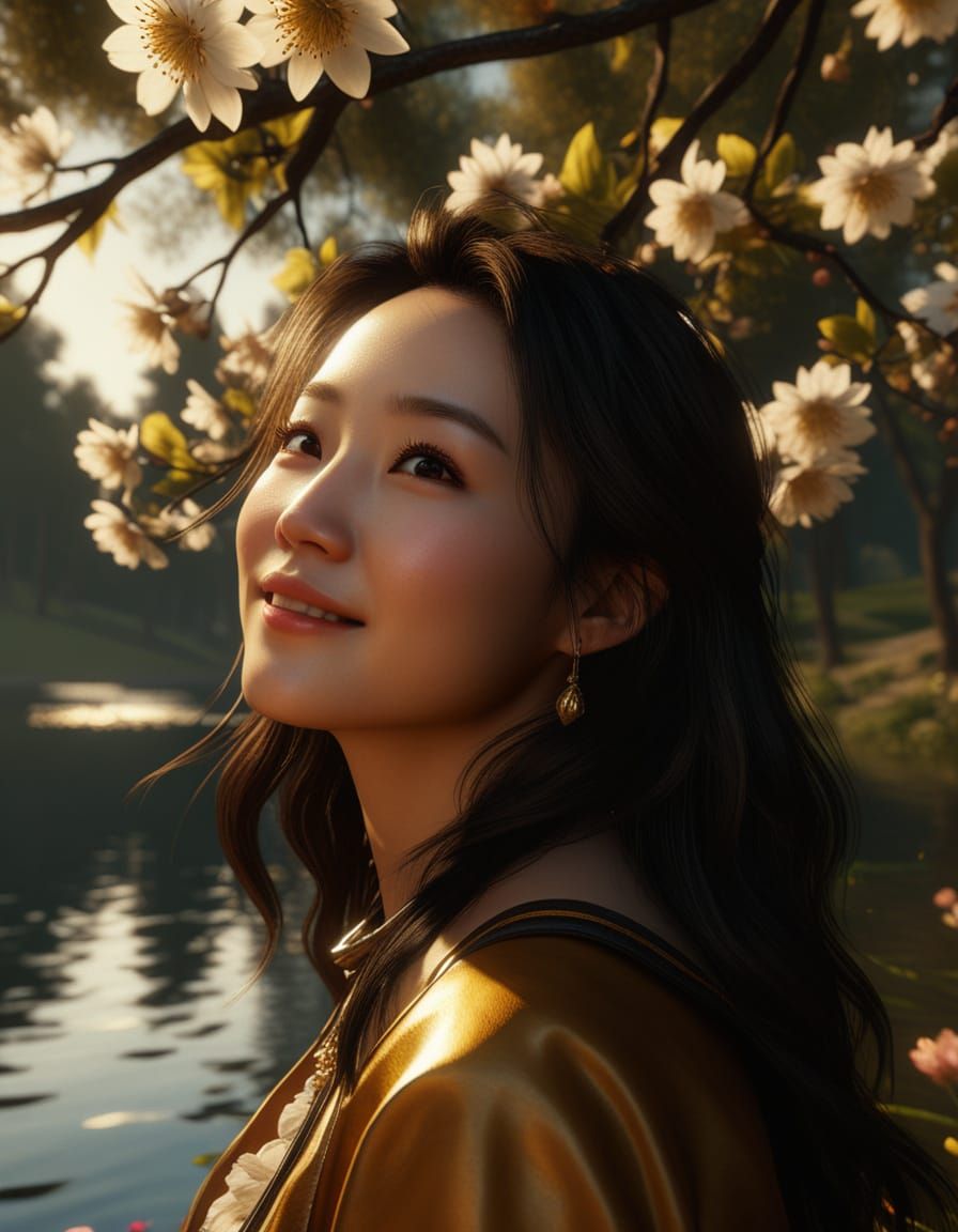Korean Woman Smiling in Baroque Oil Painting