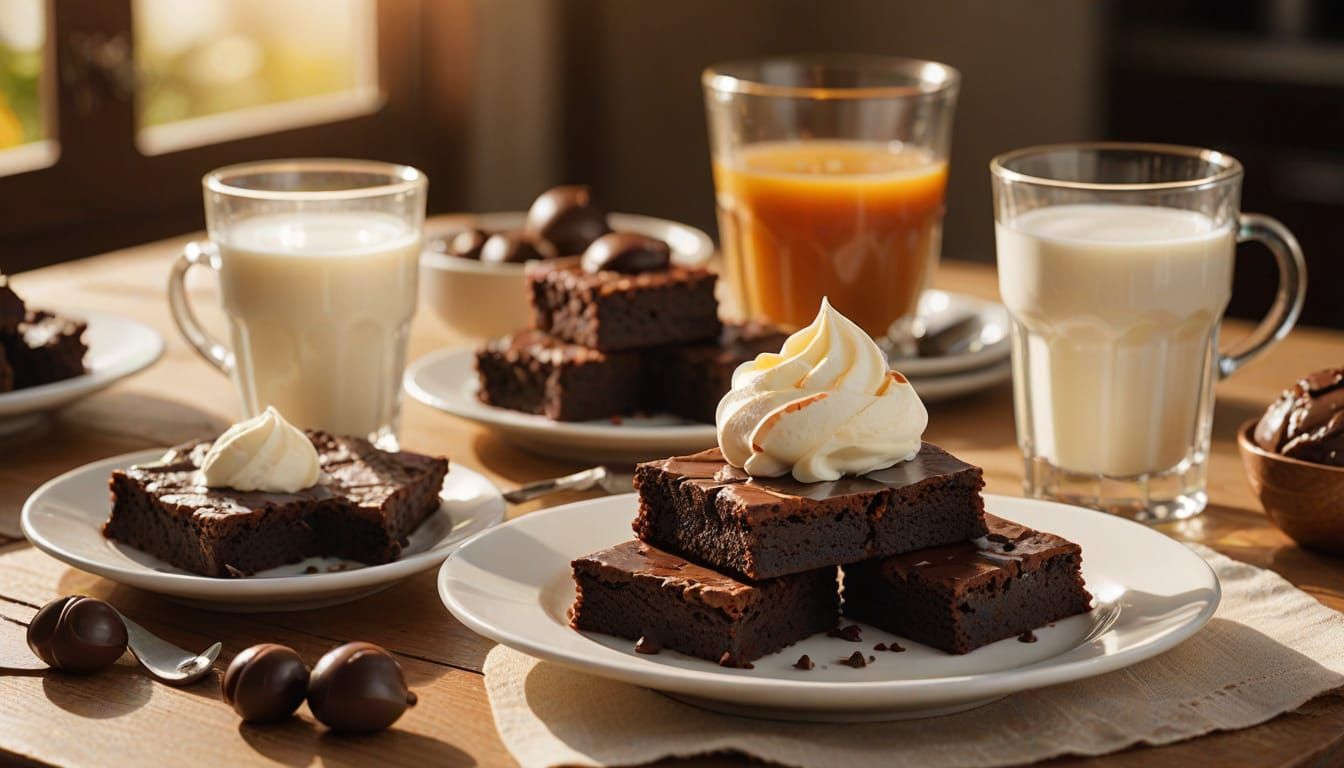 Warm Morning Kitchen Table Scene with Brownies and Ice Cream
