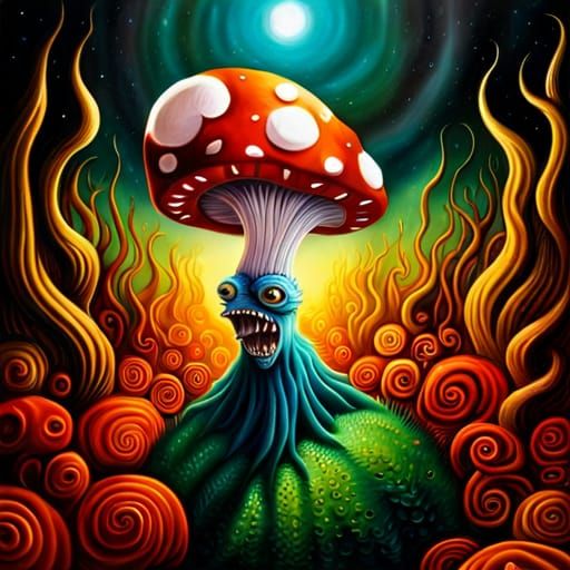 Cosmic Mushroom Zombie in Wonderland Oil Painting