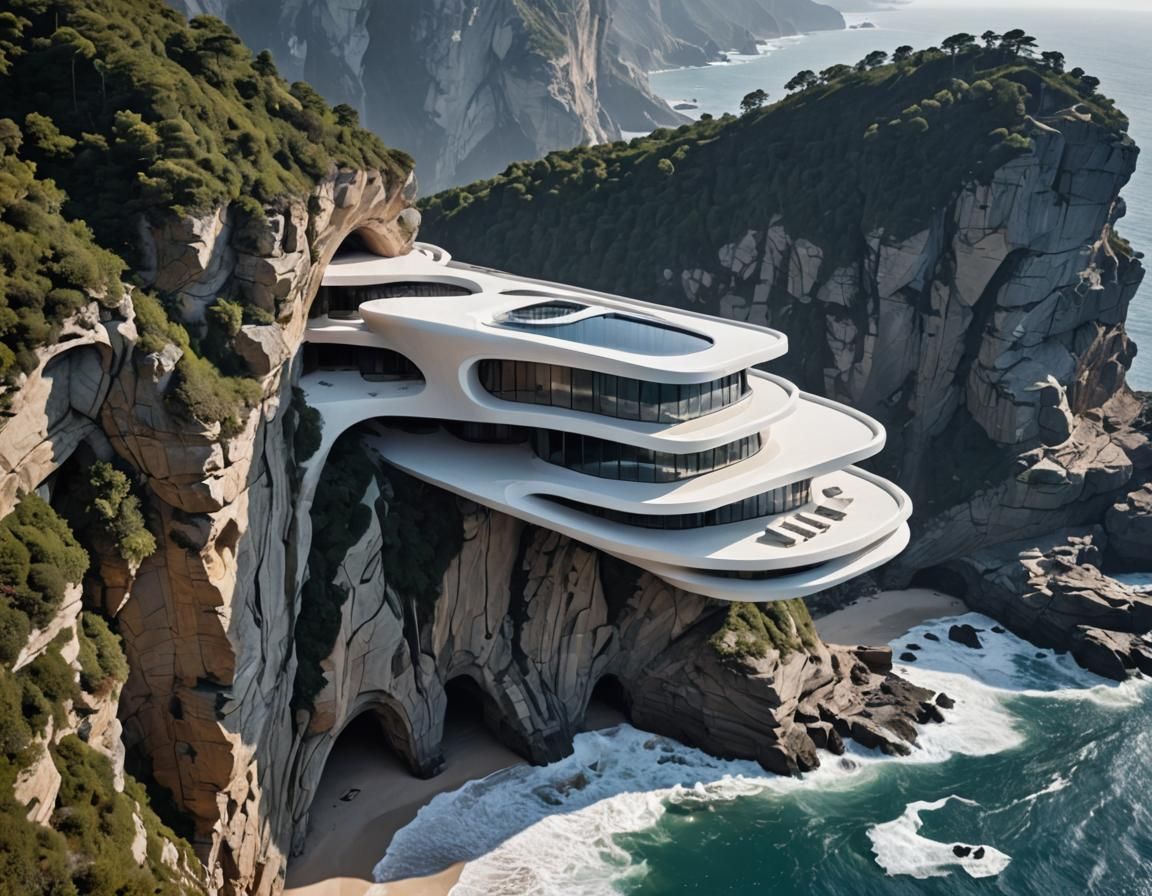 Futuristic Cliffside Architecture in Zaha Hadid Style