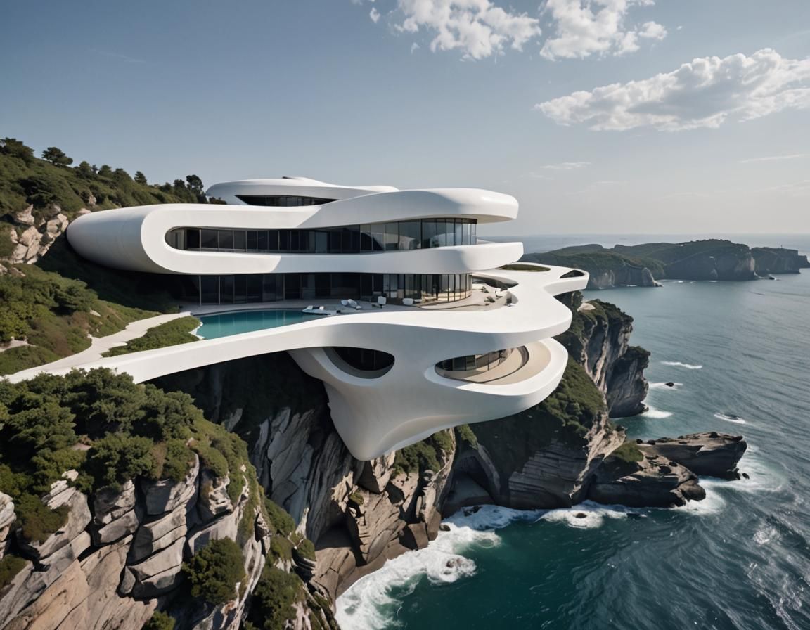 Futuristic Dessert Building by Zaha Hadid, Cliffside