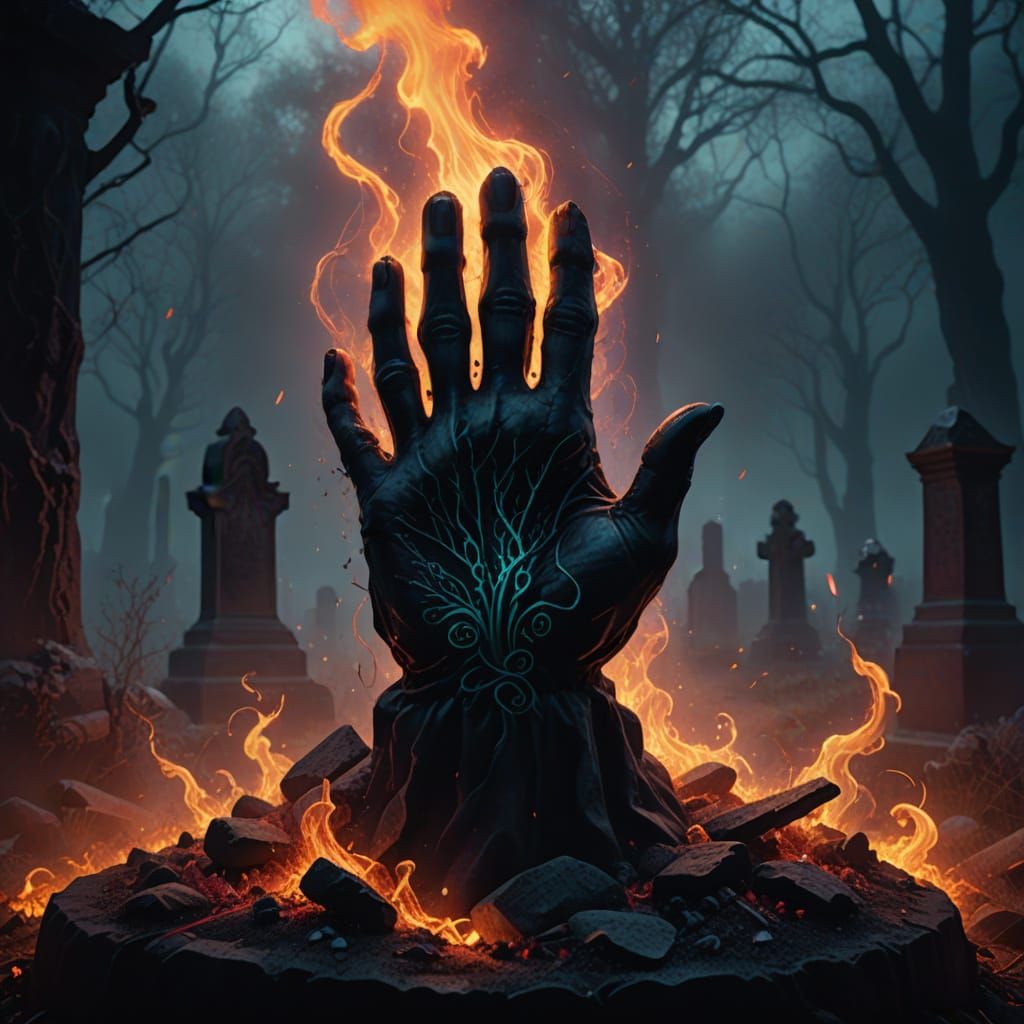 Surreal Resurrection Scene in Eerie Graveyard Setting