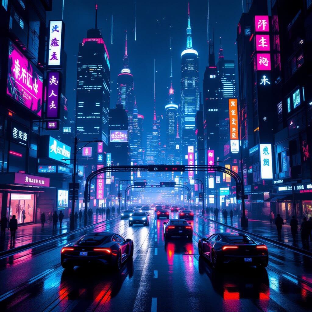 Futuristic Night City in Cyberpunk Style