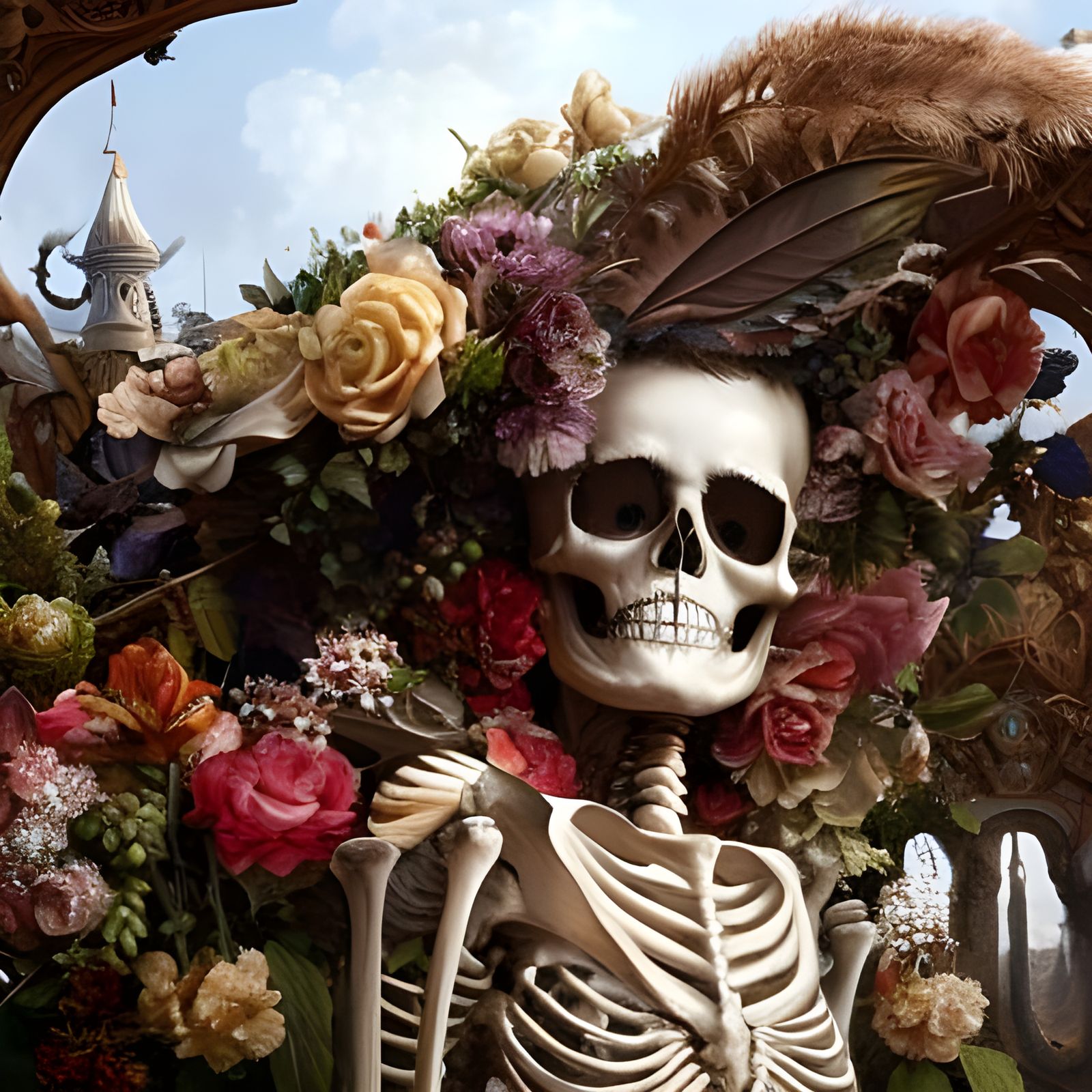 Rococo Skeleton in Shoe: Hyperdetailed Art