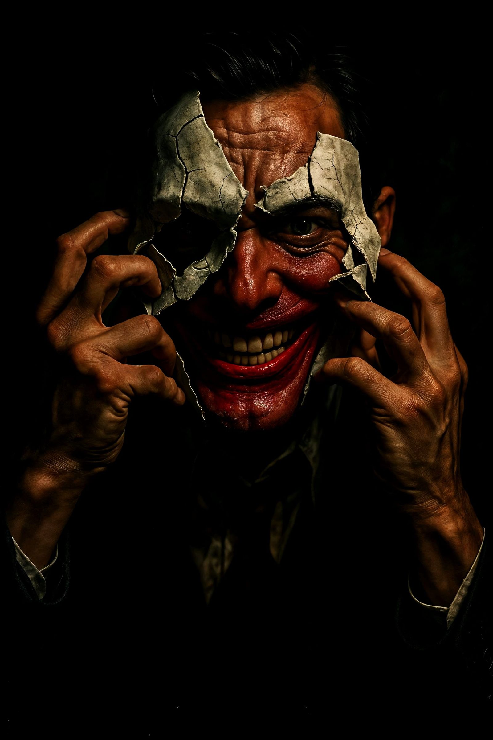 Disturbing Noir Portrait: Mask of Sorrow