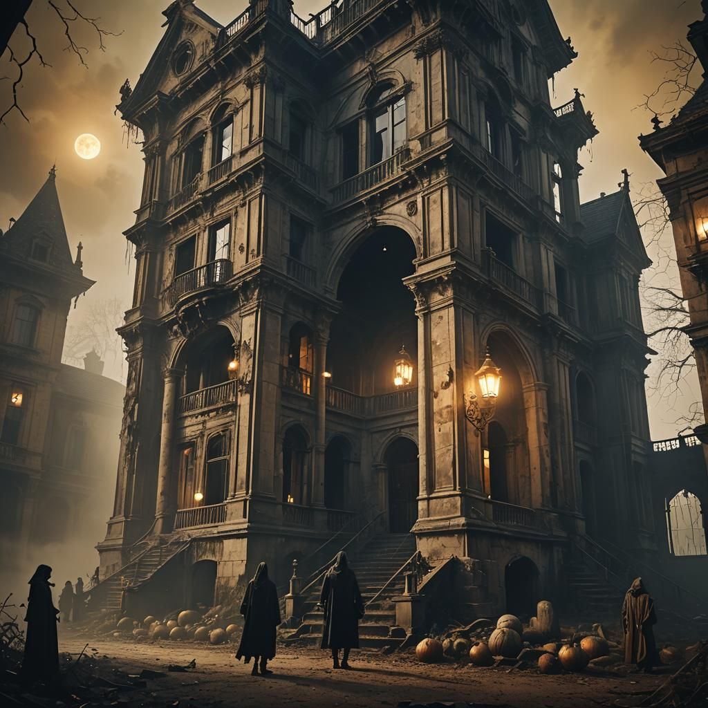 Ghost Monsters Haunt Abandoned Mansion in Gothic Surrealism
