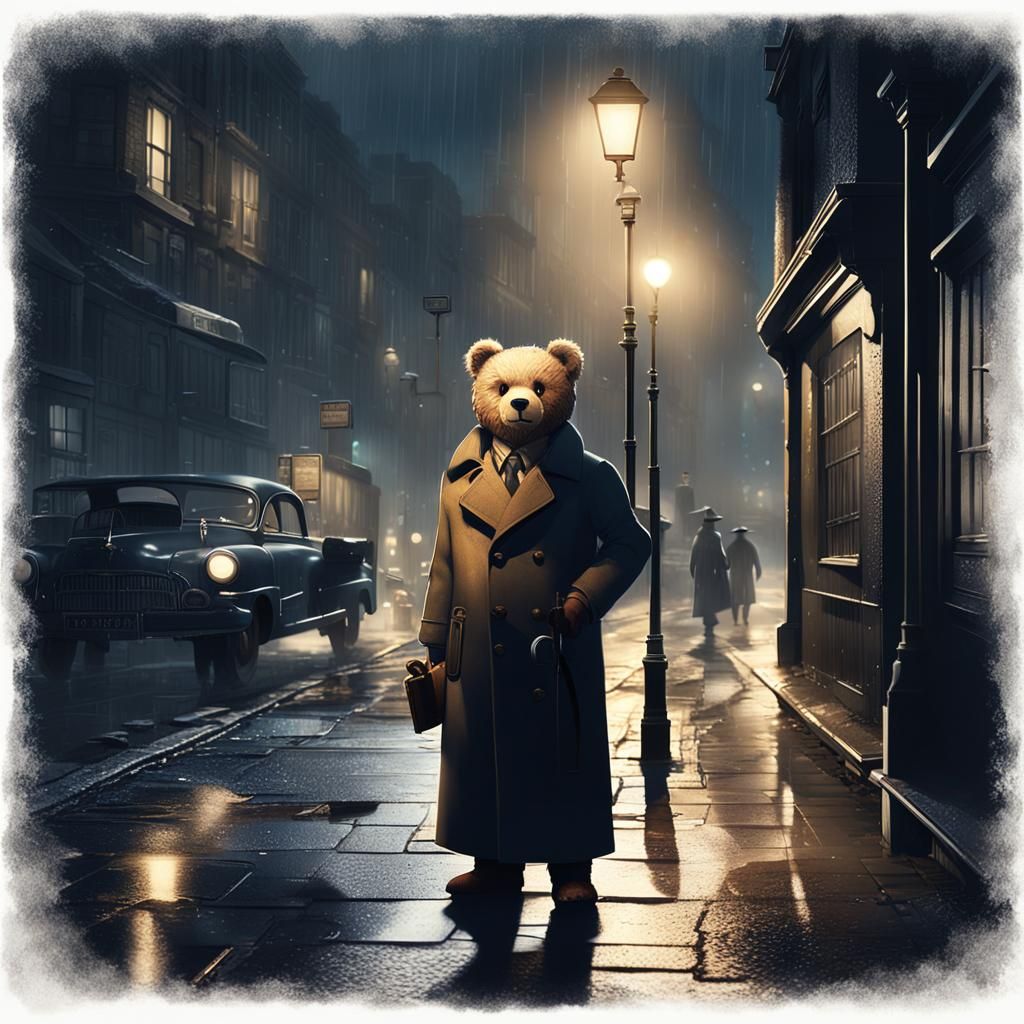 Teddy Bear Detective in Film Noir Style