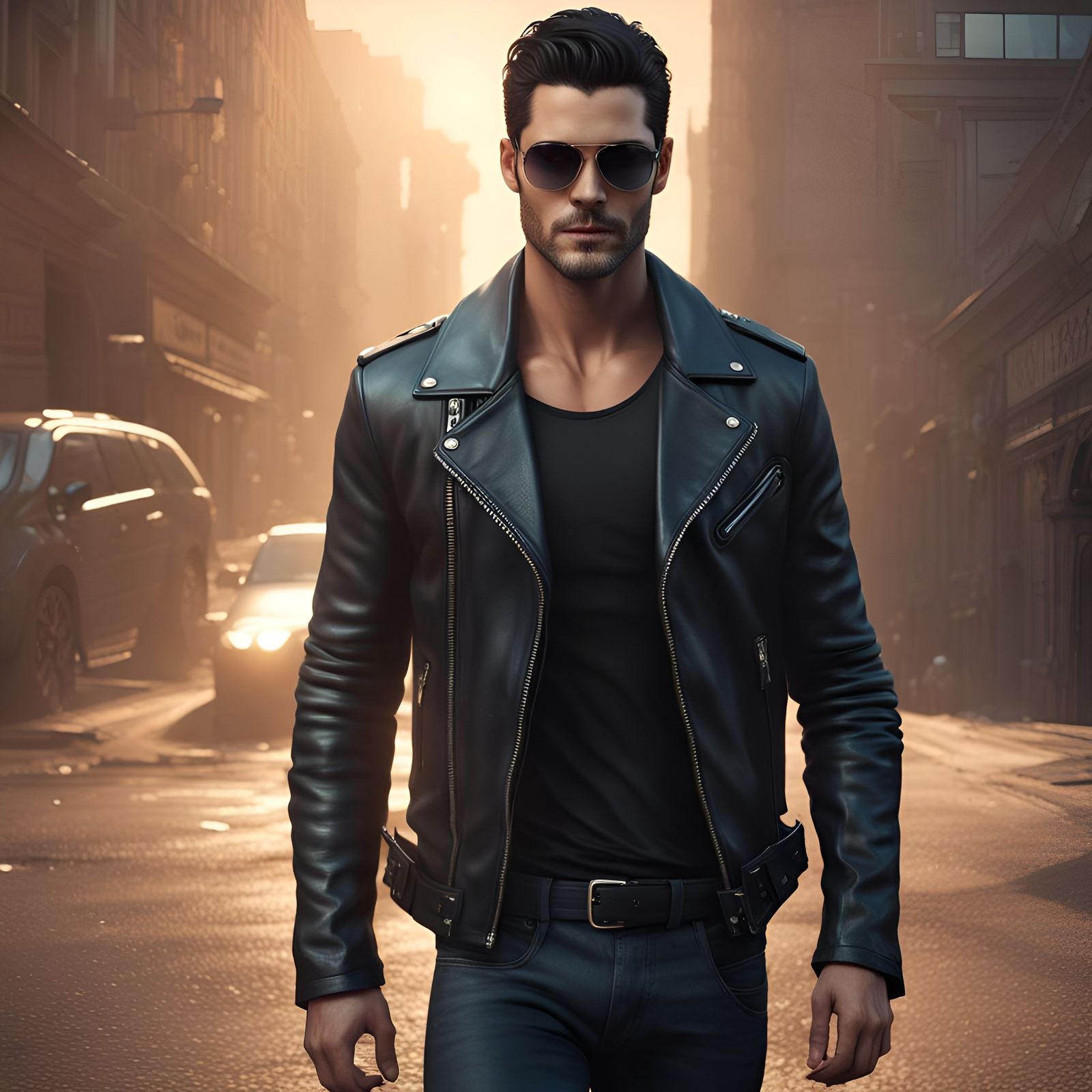 Intricate Portrait of Man in Leather Jacket