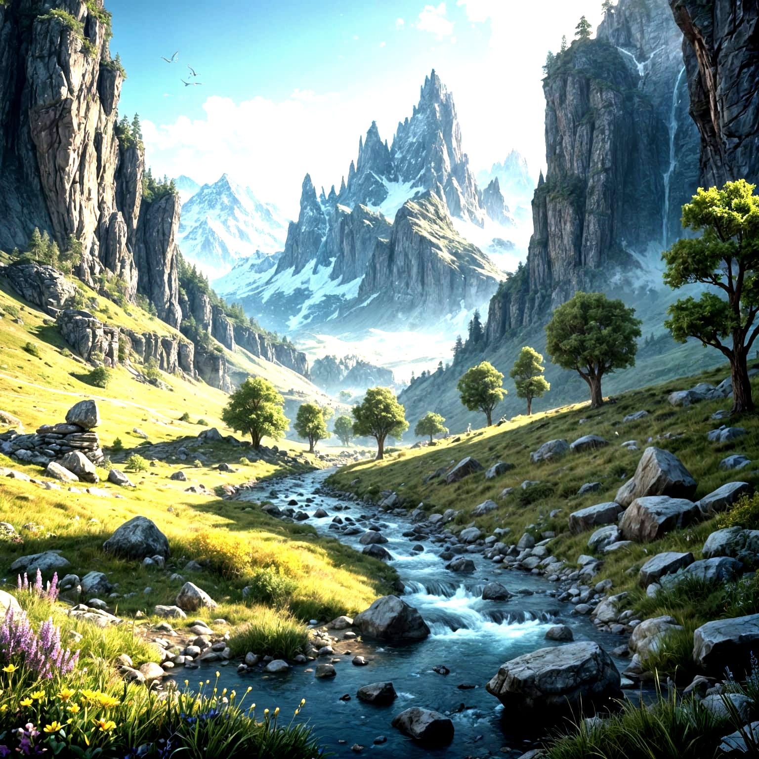 Fantastical Valley Landscape in Detailed Matte Painting