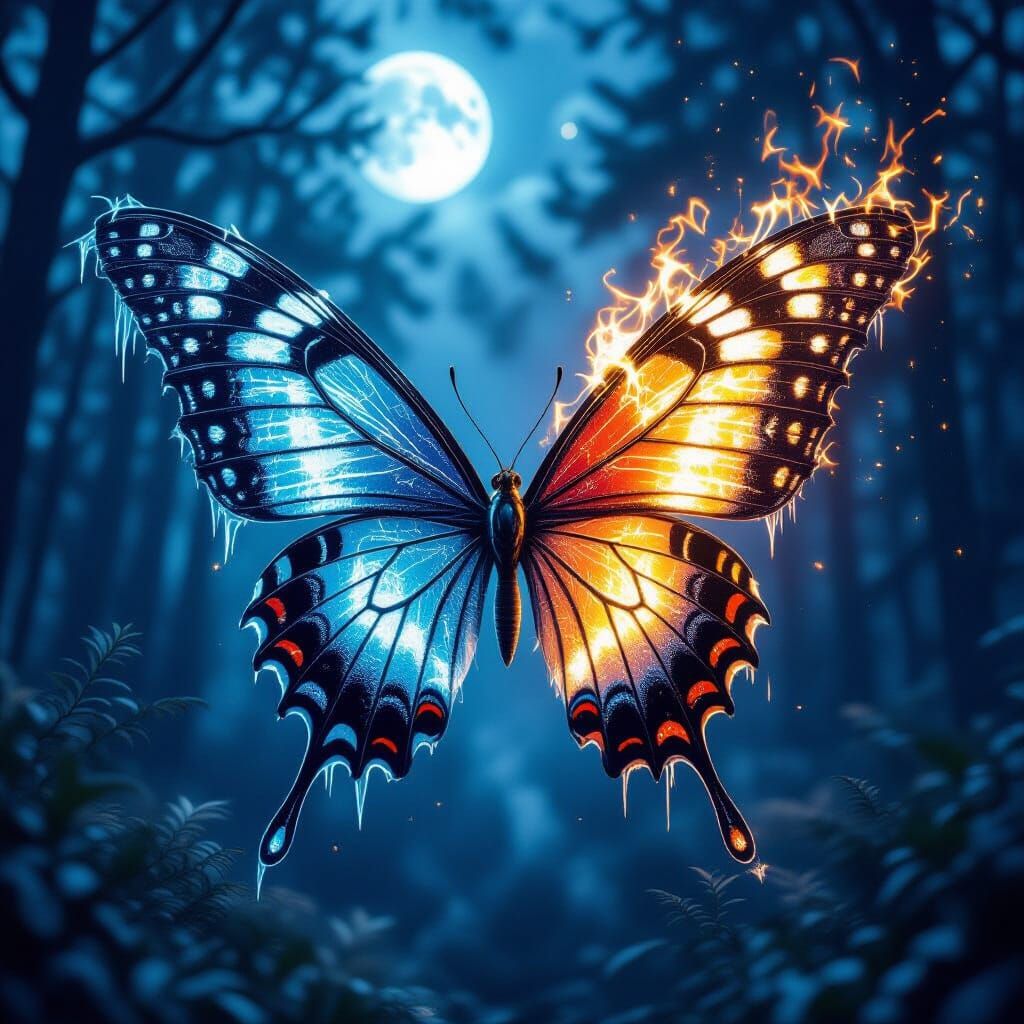 Asymmetrical Butterfly Soaring Through Enchanted Forest