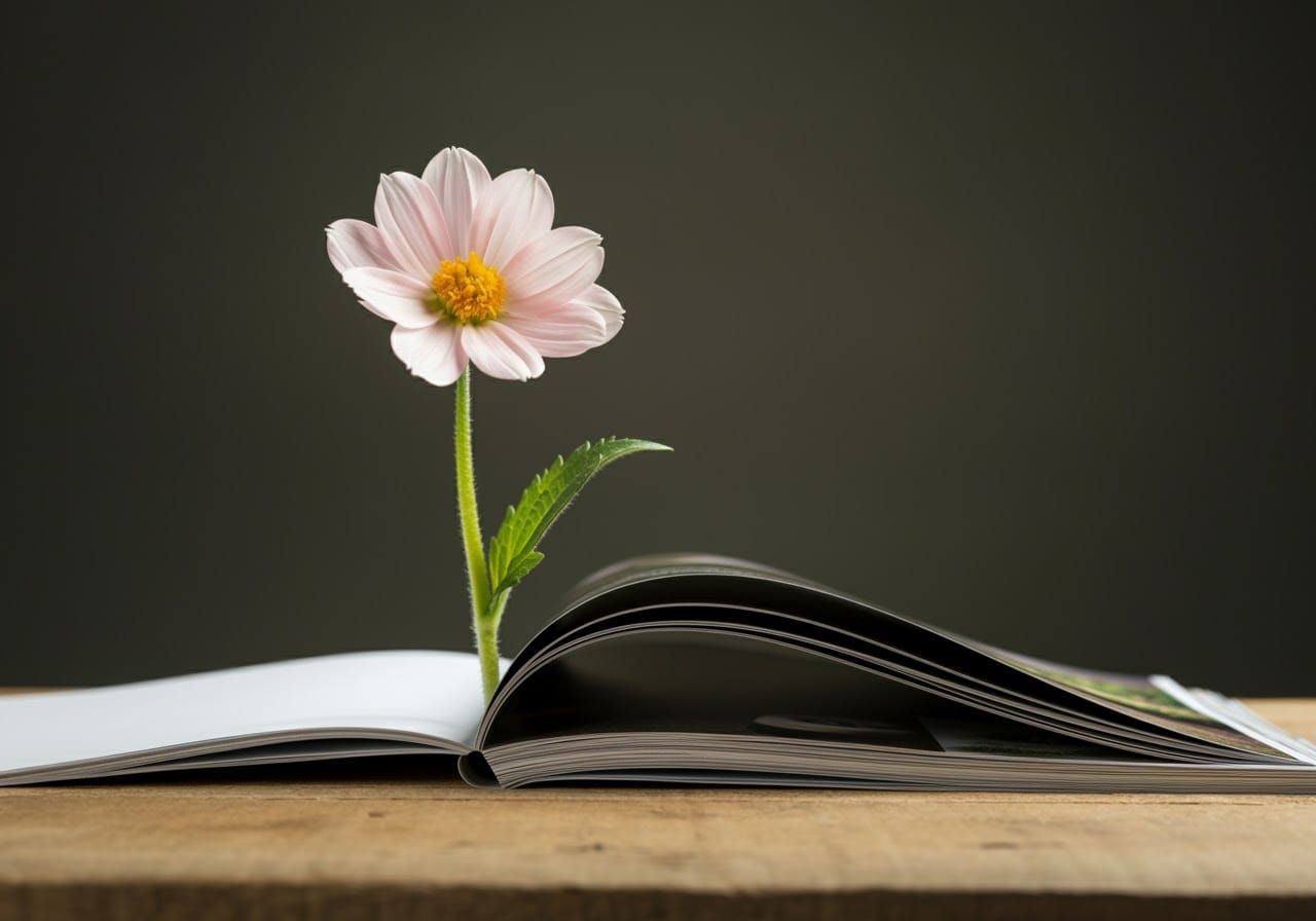 Surreal Flower Growing From Magazine Page