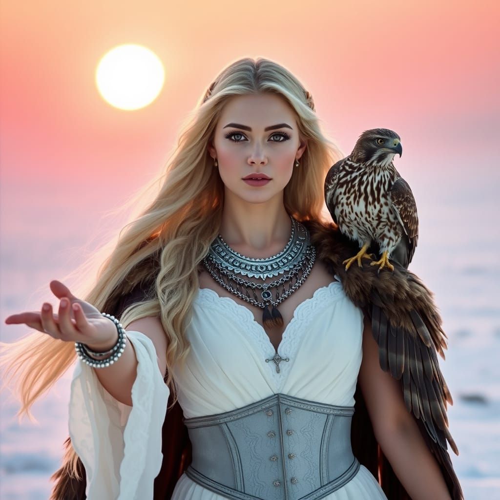 Ethereal Goddess in Snowy Landscape