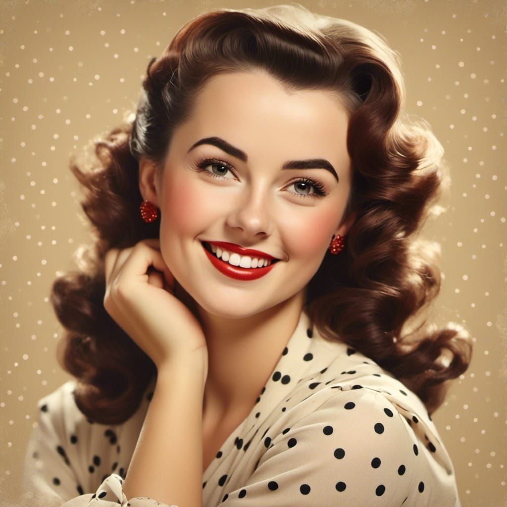 Smiling Woman Portrait in Pin-Up Style