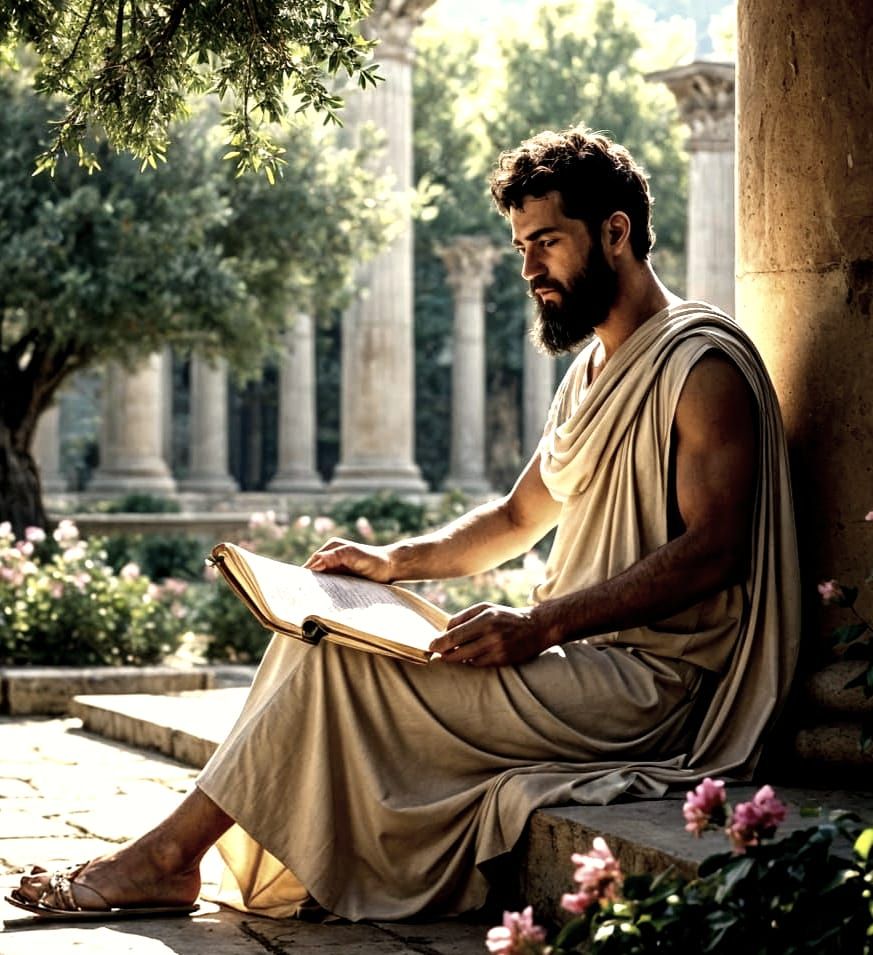 Marcus Aurelius Meditates in a Roman Garden