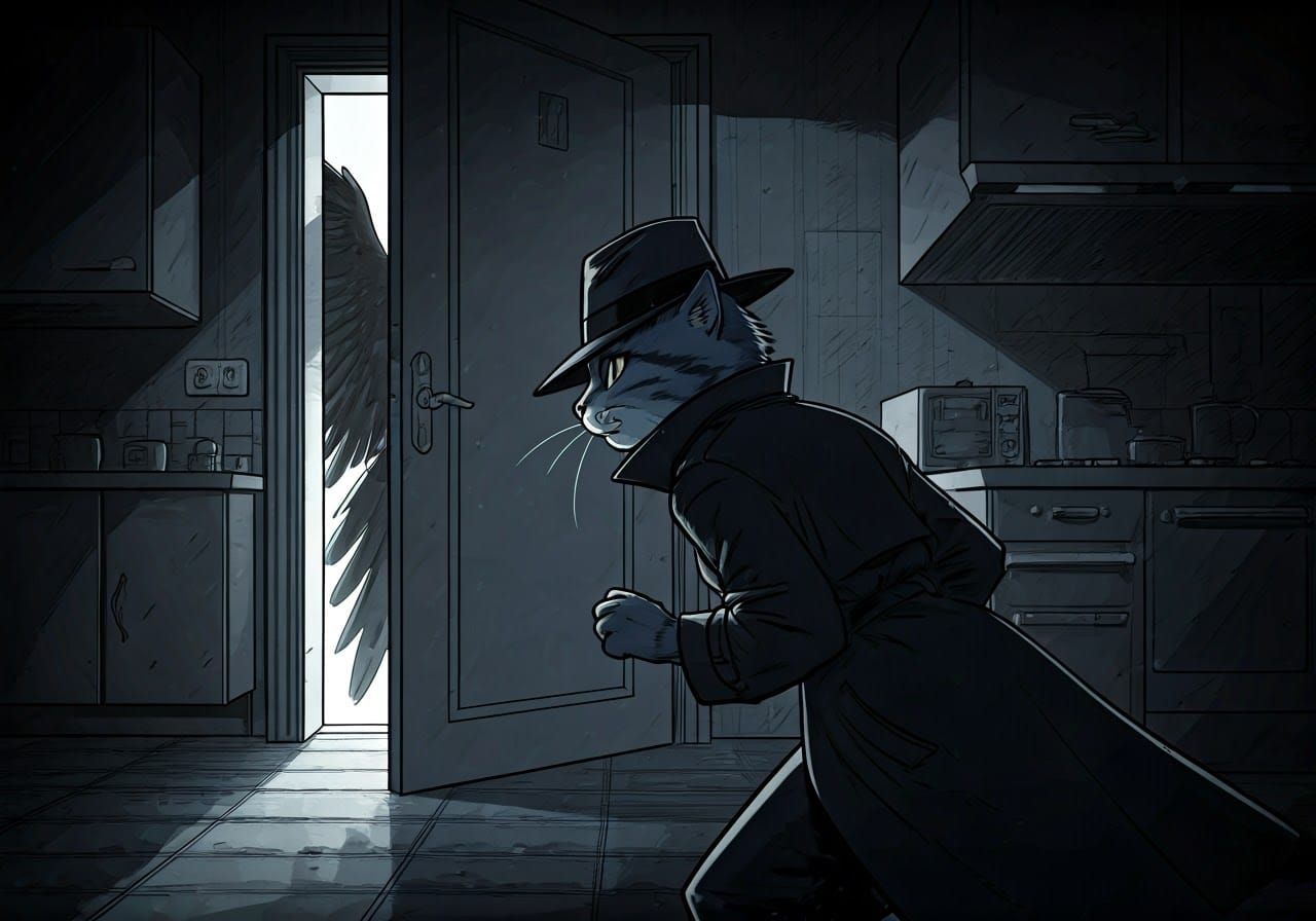 Neo Noir Cat Detective in Graphic Novel Style