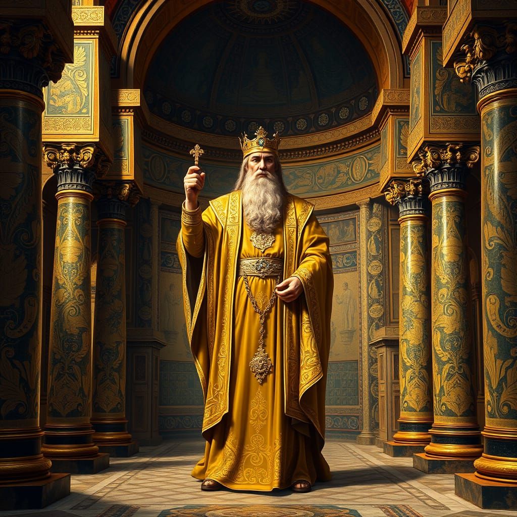 King Solomon in His Temple: A Golden Vision