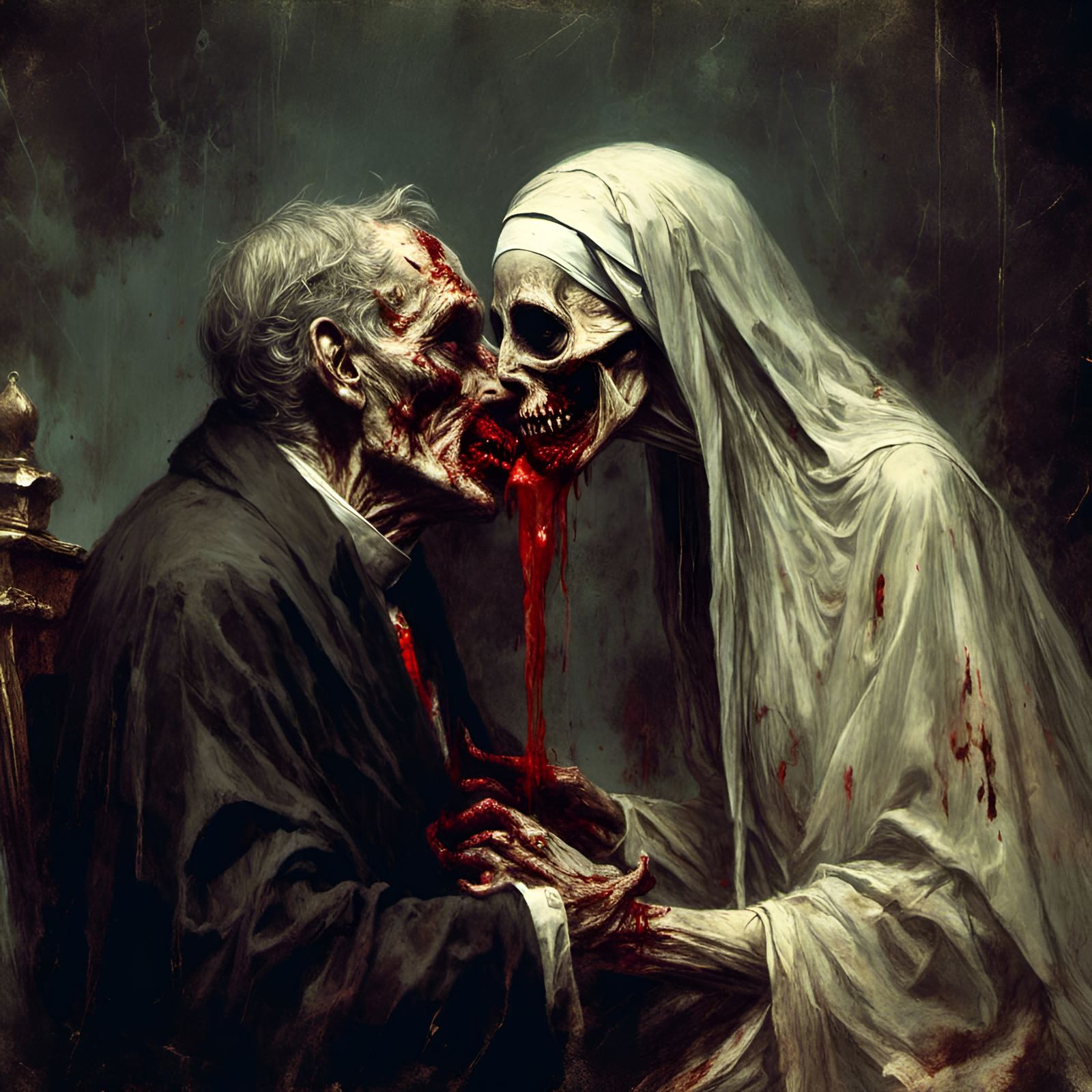 Zombie Pope Kiss in Creepy Magazine Style