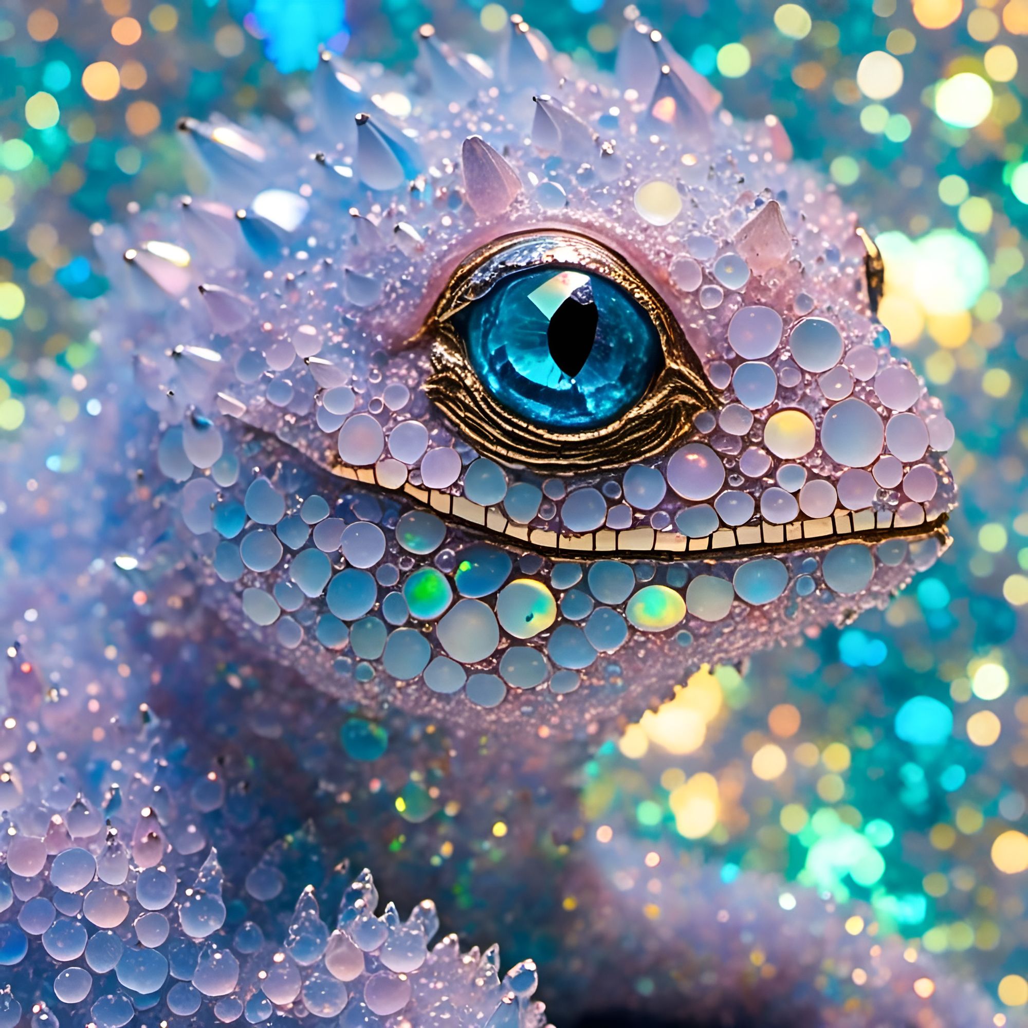 Frosted Crystal Opal Dragon Hatchling Microportrai - AI Art
