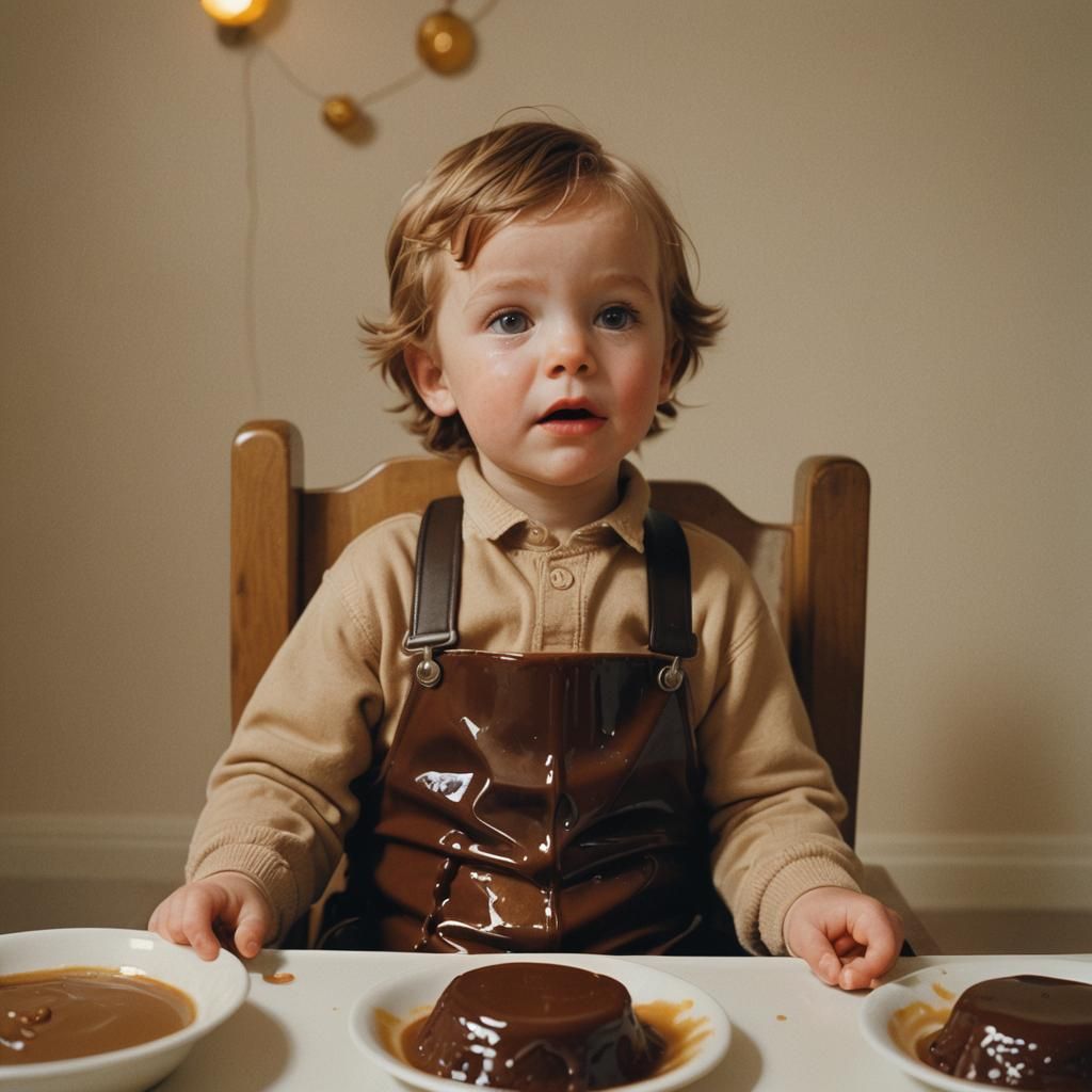 Toddler Covered in Pudding: A Cinematic Film Still