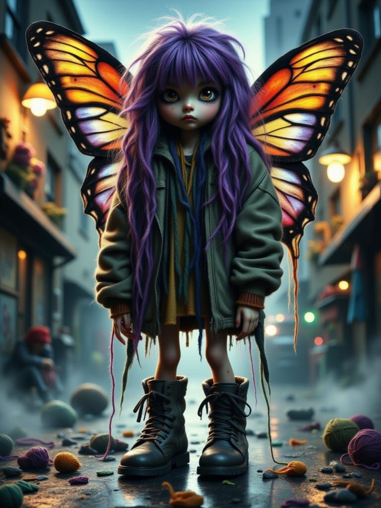 Yarn-Haired Faerie in Urban Ghetto, Digital Art