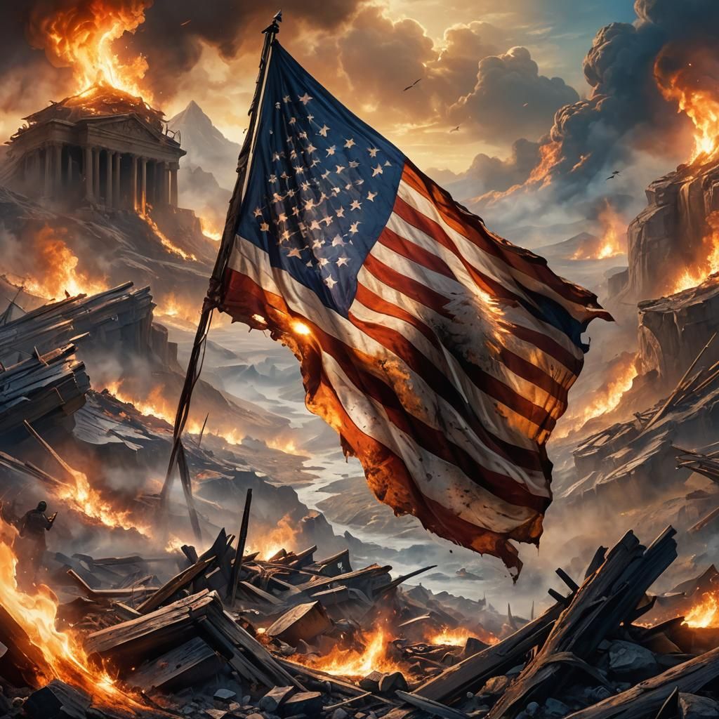 Epic Fantasy United States Flag in Battle