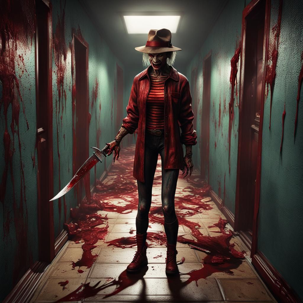 Female Freddy Krueger in Bloody Goth Style