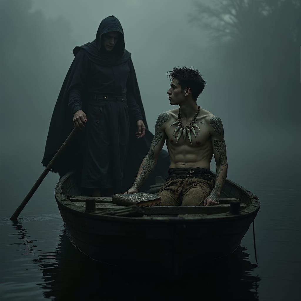 Mysterious Figure on a Weathered Skiff Drifts Through Eerie ...