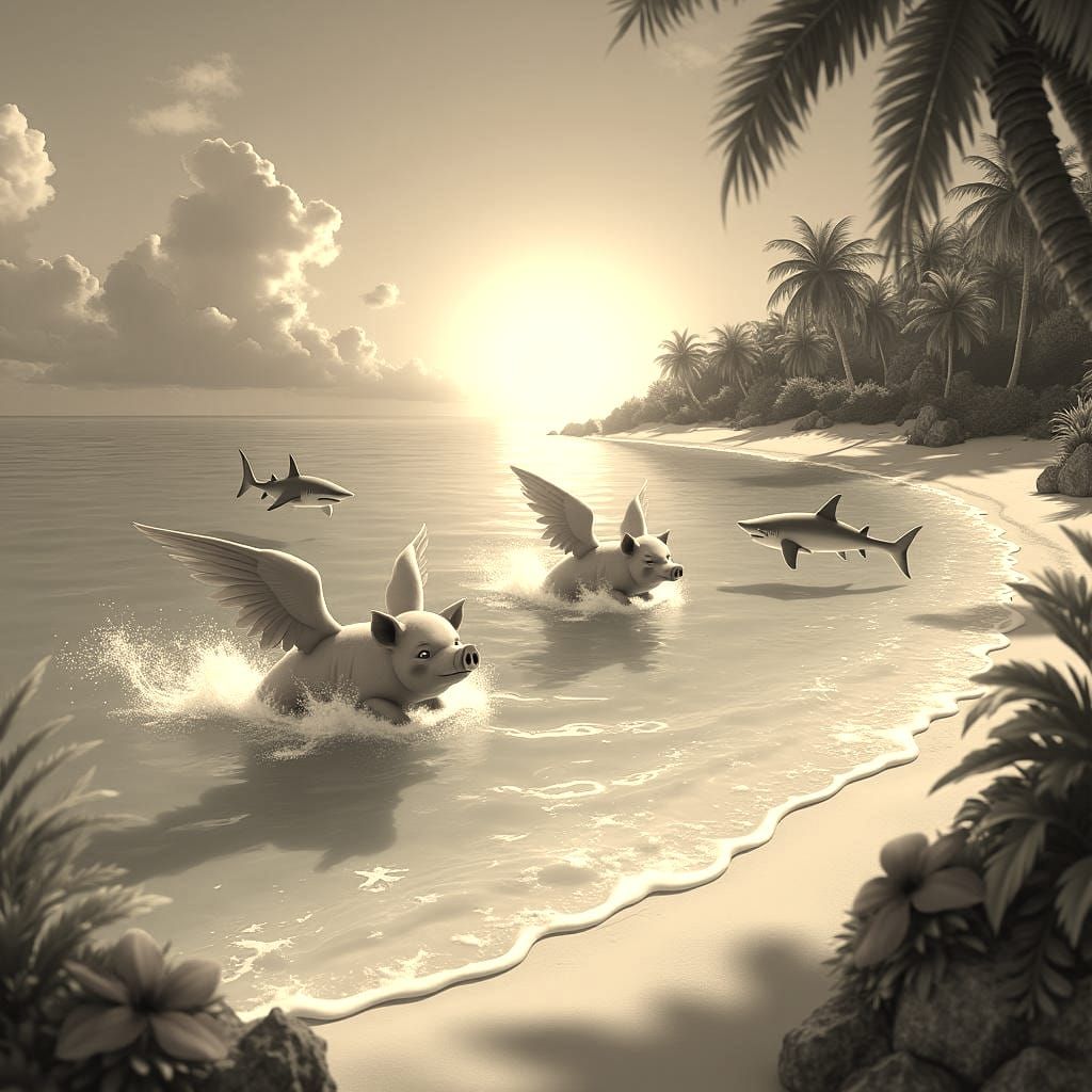 Winged Pigs and Sky Sharks: A Surreal Sunset