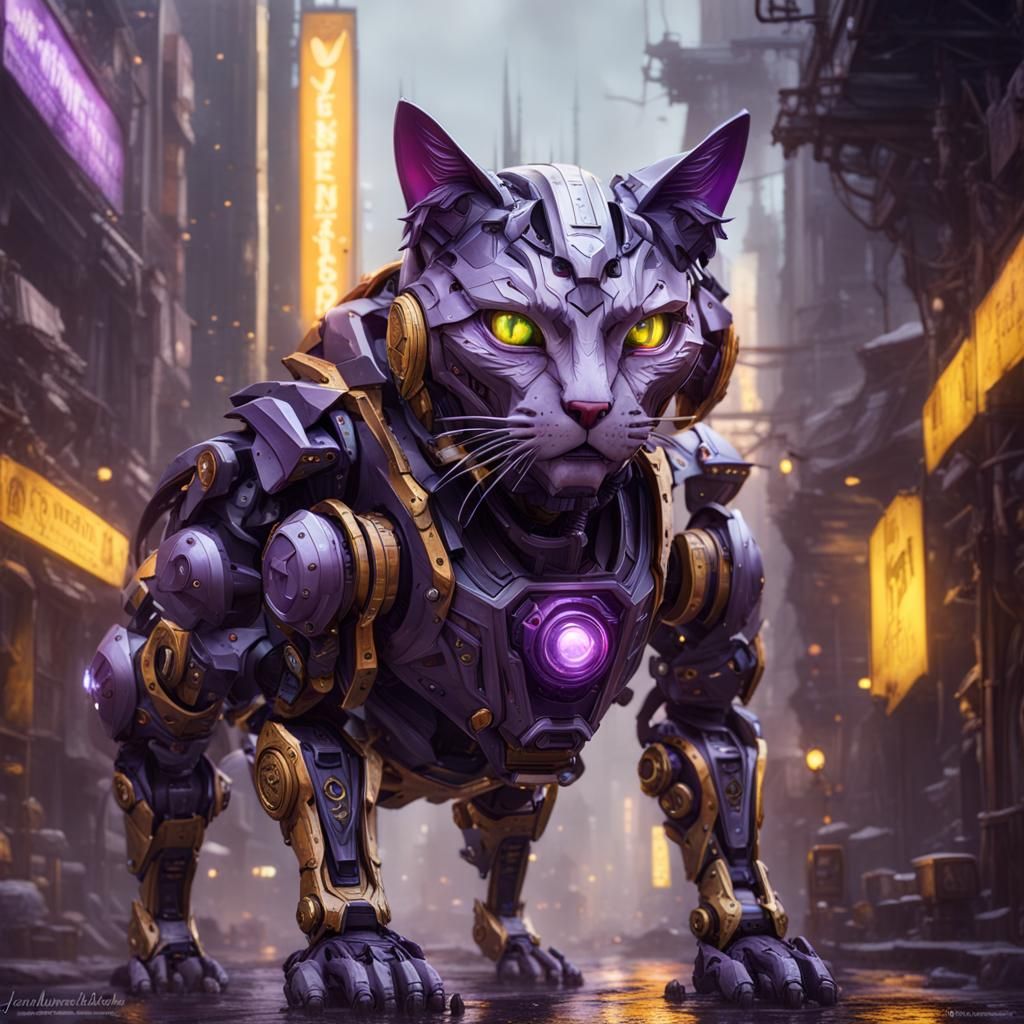 Venomous Cat Robot: Dark Fantasy Concept Art