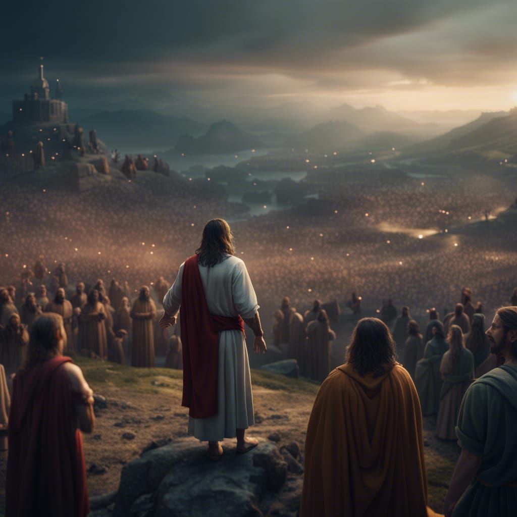 Jesus Christ Addresses Crowd: Detailed Matte Painting