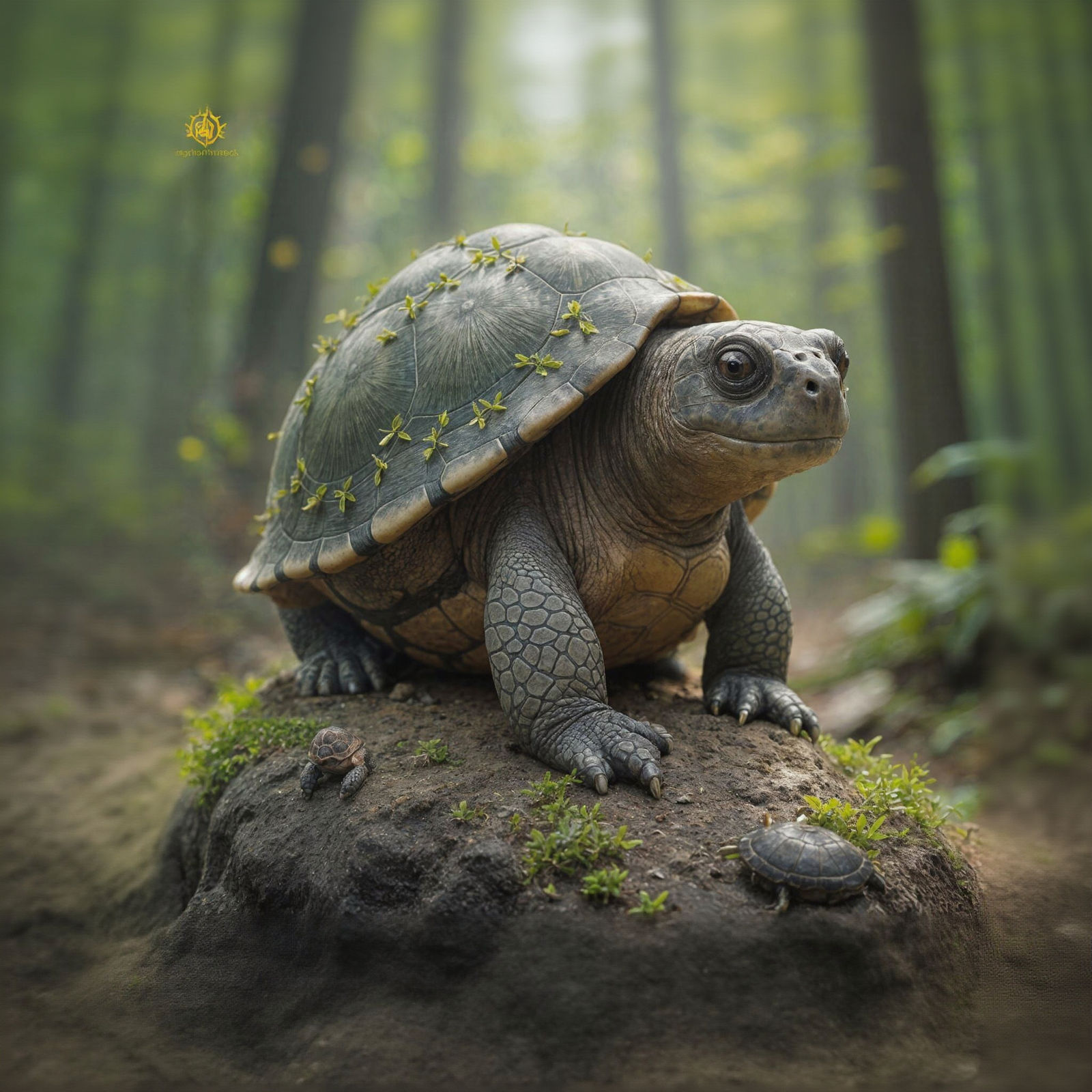 Turtle Relaxing on a Log