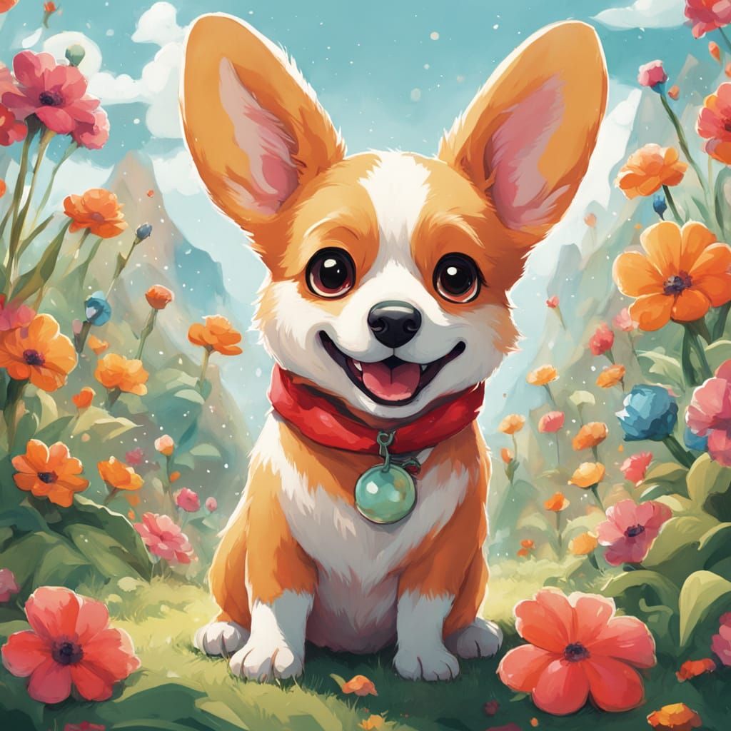 Whimsical Chibi Corgi in Vibrant Manga-Inspired Style