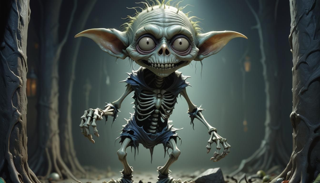 Cute Scary Goblin in Skeleton Pajamas