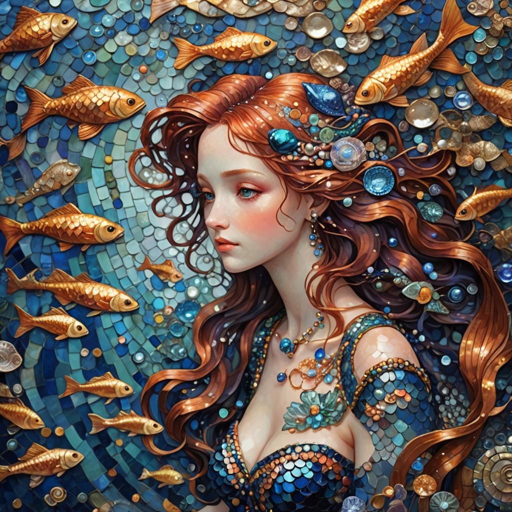 Klimt-Inspired 3D Anime Mermaid Portrait in Detail